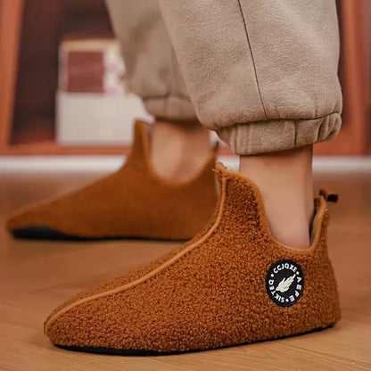 Pantoufles d'hiver en peluche avec bout fermé et semelle antidérapante