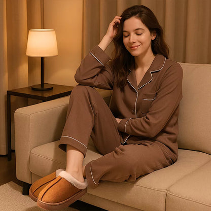 Pantoufles pour femme chaudes et douces avec semelle épaisse