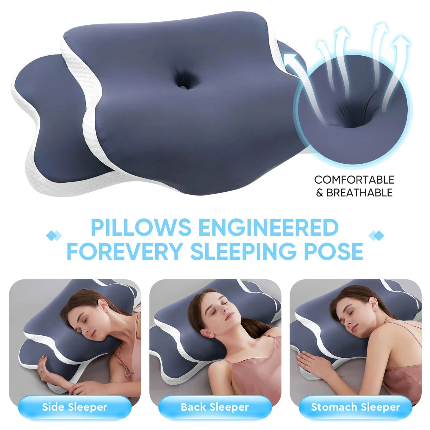 Oreiller cervical ergonomique en mousse à mémoire de forme avec taie d'oreiller réglable en soie