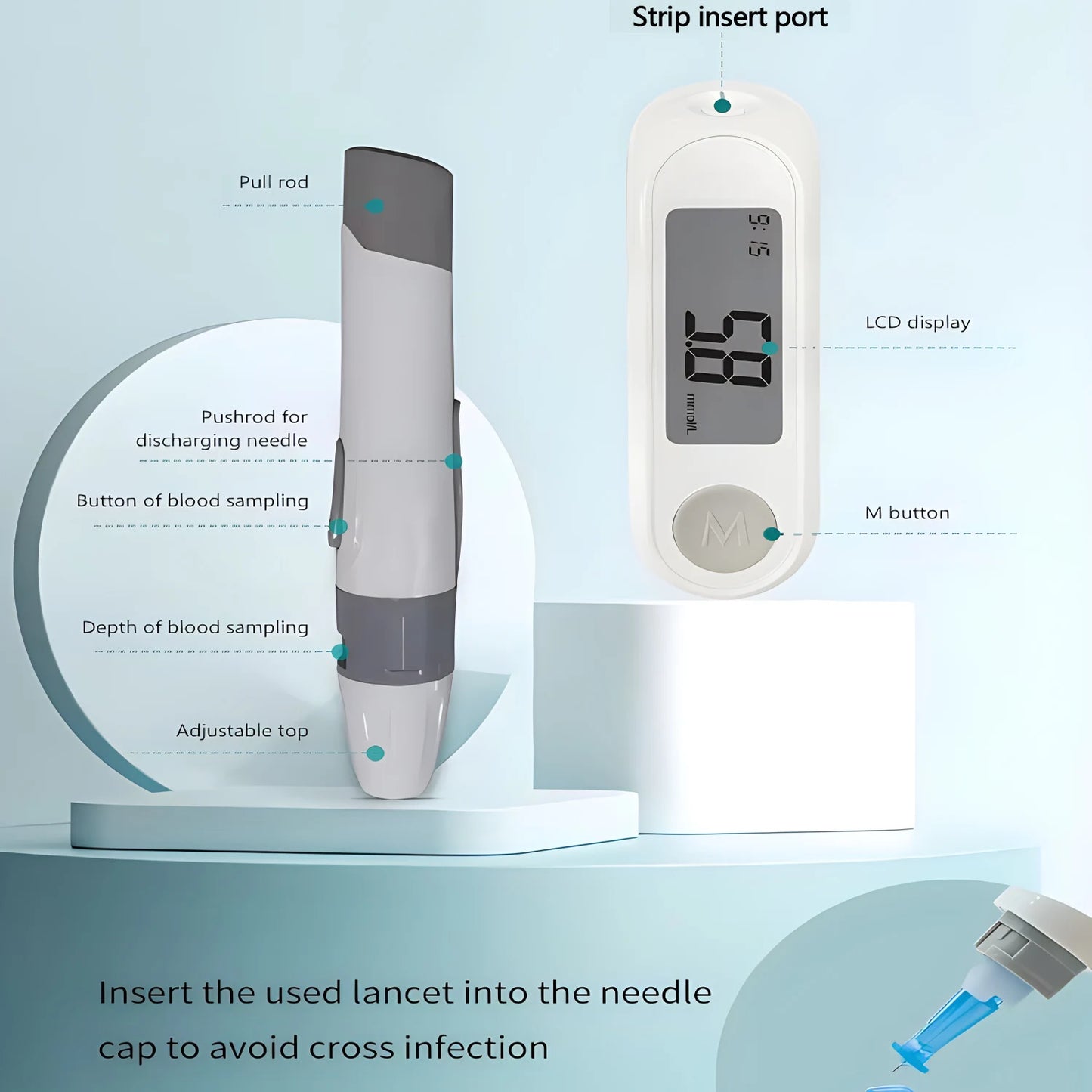 Glucomètre Portable pour Surveillance de la Glycémie avec 50 Bandelettes Réactives et Lancettes – Tests Rapides et Résultats Précis