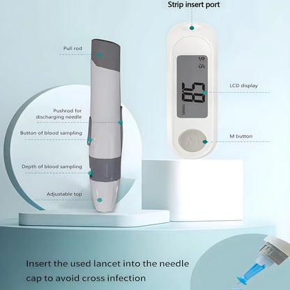Glucomètre Portable pour Surveillance de la Glycémie avec 50 Bandelettes Réactives et Lancettes – Tests Rapides et Résultats Précis