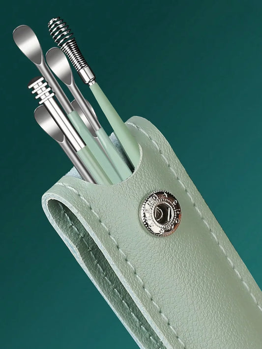 Kit de nettoyage des oreilles en acier inoxydable avec sac ergonomique