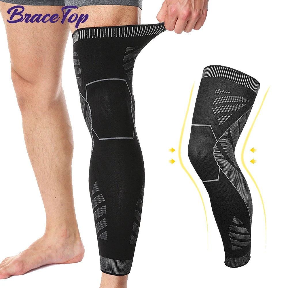 Manchon de Compression pour Jambe Entière avec Support pour Genou - Tissu Respirant et Design Antidérapant, Noir, Tailles M-L-XL