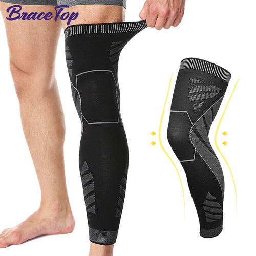 Manchon de Compression pour Jambe Entière avec Support pour Genou - Tissu Respirant et Design Antidérapant, Noir, Tailles M-L-XL