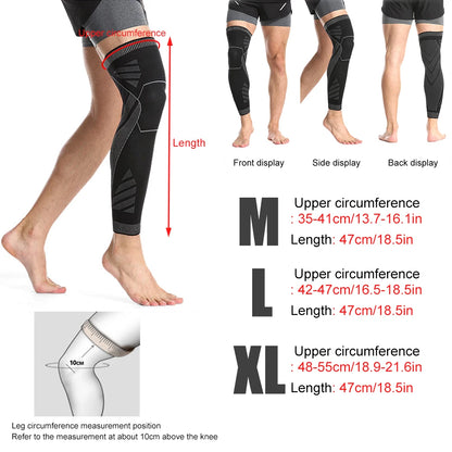 Manchon de Compression pour Jambe Entière avec Support pour Genou - Tissu Respirant et Design Antidérapant, Noir, Tailles M-L-XL