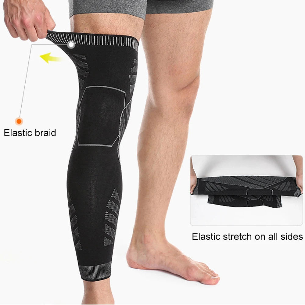 Manchon de Compression pour Jambe Entière avec Support pour Genou - Tissu Respirant et Design Antidérapant, Noir, Tailles M-L-XL