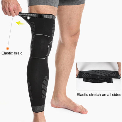Manchon de Compression pour Jambe Entière avec Support pour Genou - Tissu Respirant et Design Antidérapant, Noir, Tailles M-L-XL