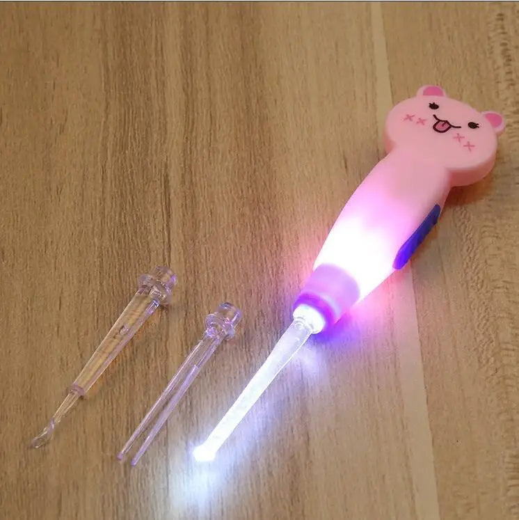 Nettoyeur d'oreilles avec lampe torche LED pour enfants - design amusant et sûr