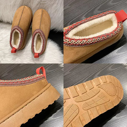 Pantoufles chaudes en laine pour femme chaussures à plateforme